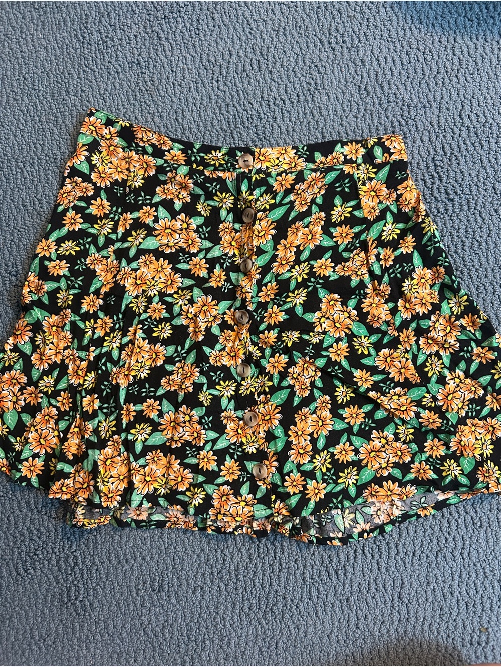 La Hearts Black Floral Skirt with Orange and Green Accents
